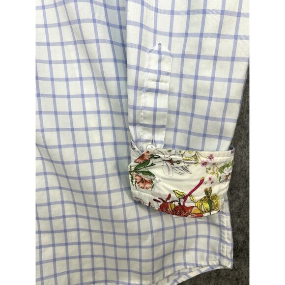 ETON Contemporary Fit Dress Shirt 41/16 Large Gingham Floral Flip Cuff - Picture 2 of 13
